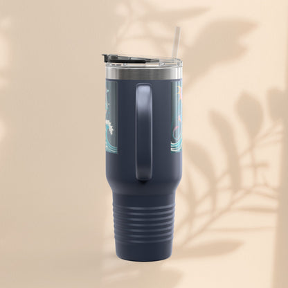 Fantasy-Inspired Insulated Travel Mug, 40oz - Perfect for Adventurers, Dragon and Ocean Lovers, Gift for Birthdays, Travel, and More