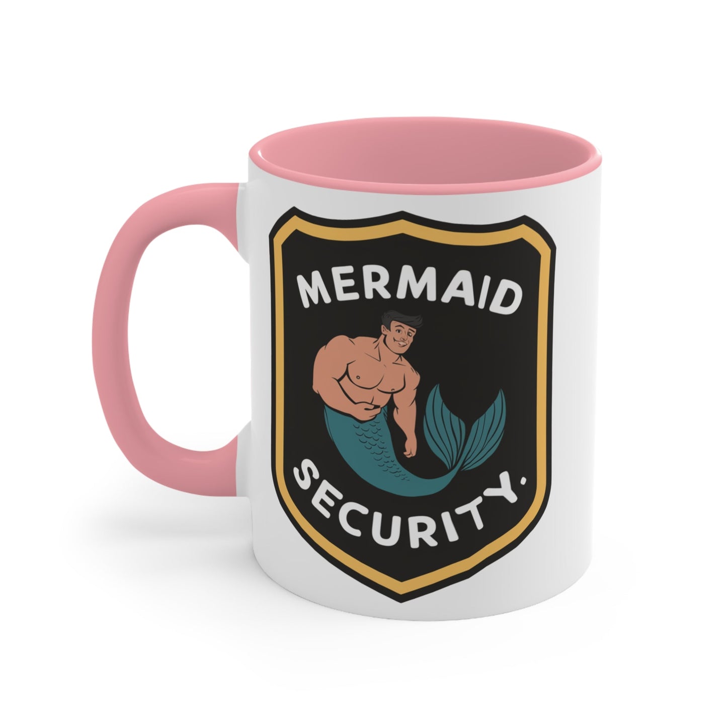 Mermaid Security Accent Mug – Funny Merman Security Badge Design | 11oz & 15oz | Pink Red Black | Funny Mermaid Gift