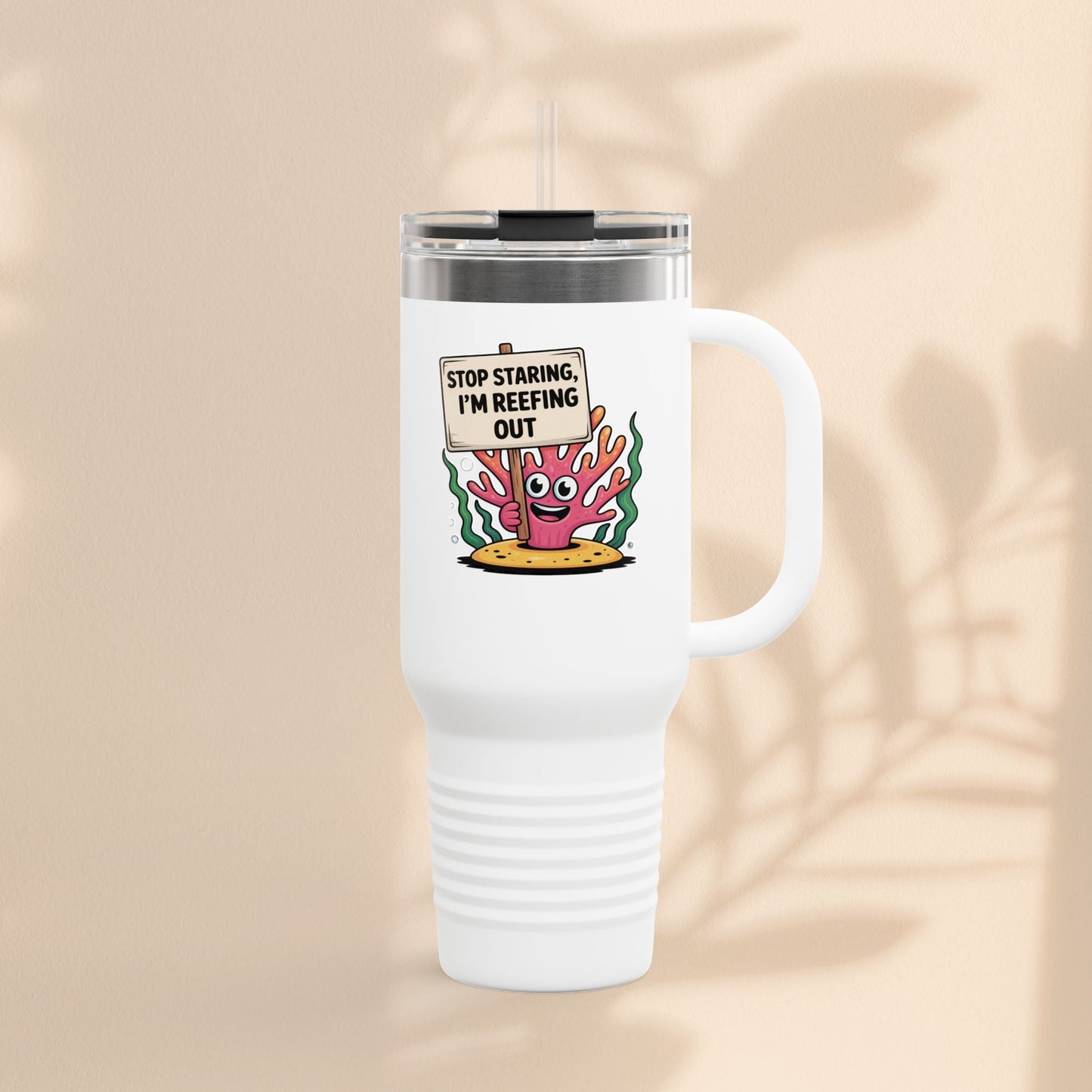 Colorful Coral Reef Insulated Travel Mug - Stop Staring, I'm Reefing Out!