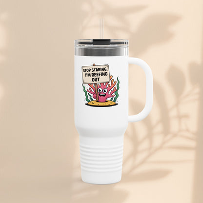 Colorful Coral Reef Insulated Travel Mug - Stop Staring, I'm Reefing Out!