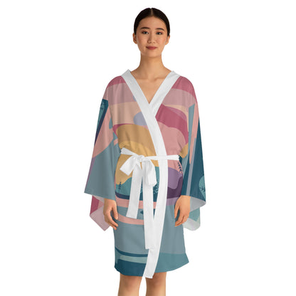 Pastel Scene Kimono - Lightweight Pastel Ocean Sky Wrap for Beach Cover-Ups, Resort Wear, and Everyday Layering XS to 2XL
