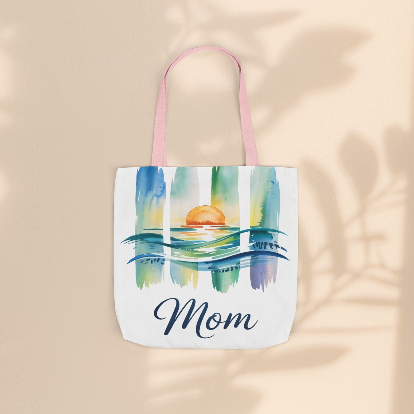 Mom Ocean Sunset Canvas Tote Bag – Watercolour Triptych Design | Polyester Canvas | 3 Sizes × 5 Strap Colours | Gift for Mom