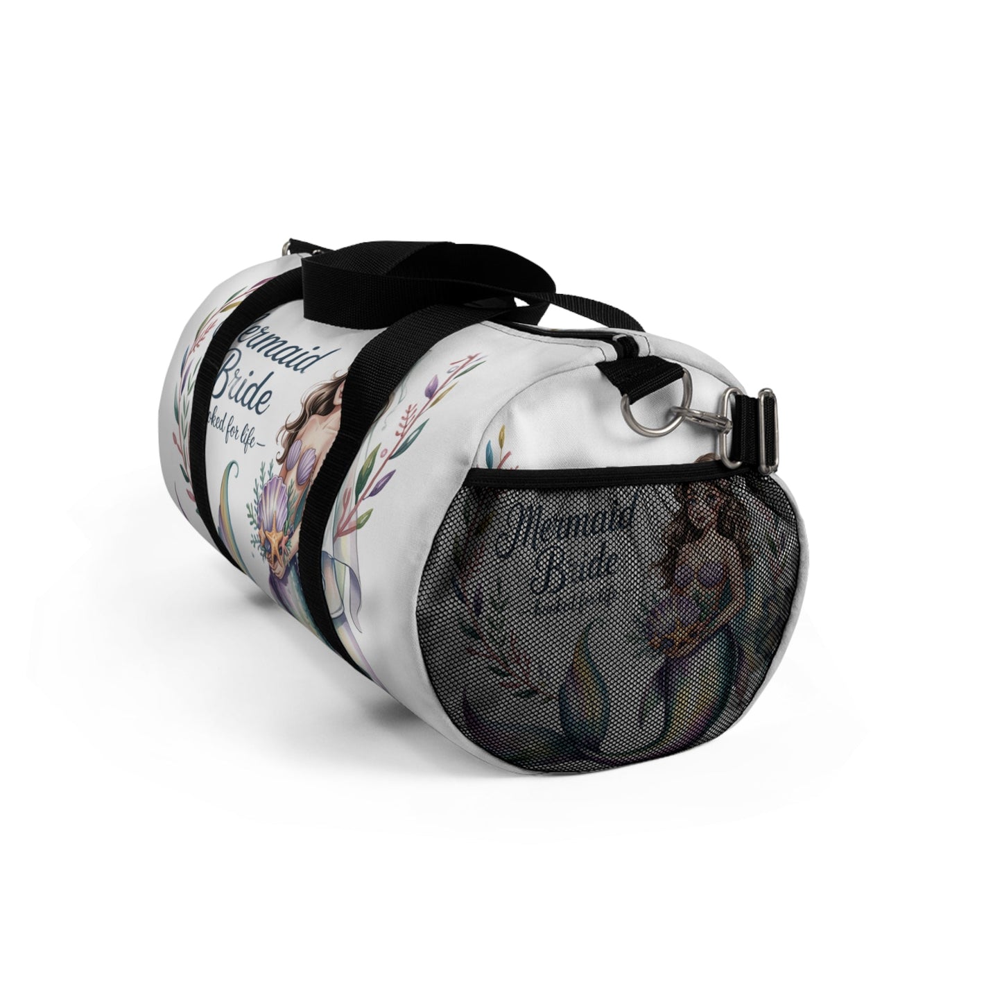 Mermaid Bride Duffel Bag – ‘Hooked for Life’ Watercolour Mermaid Bride Design | Small or Large | Bachelorette Bridal Shower Beach Wedding Honeymoon Gift