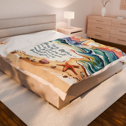 To My Beautiful Mother Velveteen Plush Blanket – Ocean Sunset Watercolour Beach Scene | Your Love Shaped My World | 3 Sizes | Gift for Mom