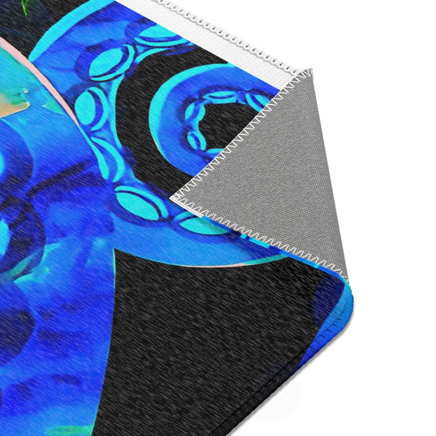 Bioluminescent Octopus Tentacle Area Rug – Electric Blue & Black Deep Sea Art | Non-Slip Backing | 6 Sizes | Fantasy Ocean Home Decor