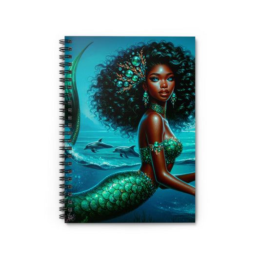 Mermaid Life Spiral Notebook – Black Mermaid Queen Emerald Green Jewel Cover | 118 Ruled Pages 6” × 8” | Ocean Fantasy Journal Stationery Gift