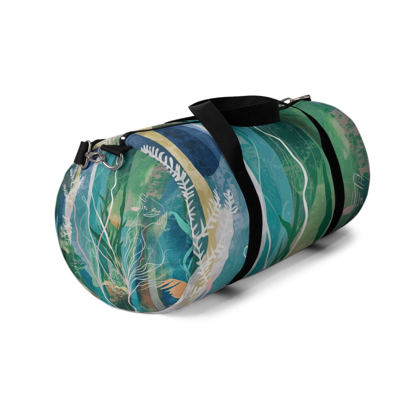 Green Ocean Duffel Bag - Watercolor Underwater Ocean Art Barrel Duffel in Teal, Aqua, and Emerald with Coral and Kelp, Ocean Lover Gift in Small or Large