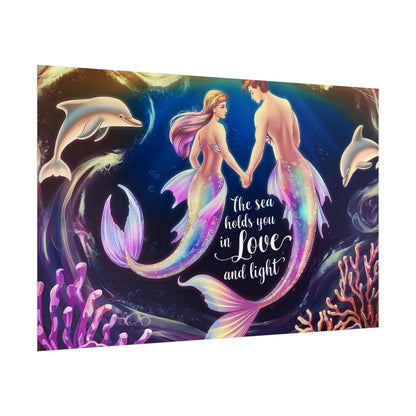 Mermaid Lovers Rolled Poster – The Sea Holds You in Love and Light | Giclée Print | Fine Art, Semi Glossy or Matte | 19 Sizes | Mermaid Couple Wall Art