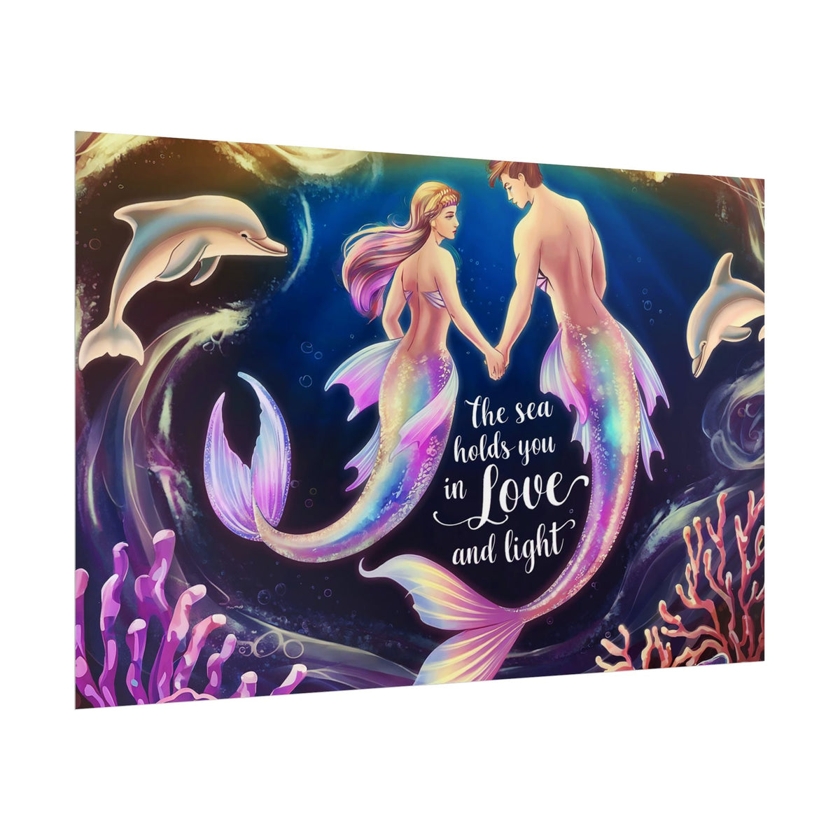 Mermaid Lovers Rolled Poster – The Sea Holds You in Love and Light | Giclée Print | Fine Art, Semi Glossy or Matte | 19 Sizes | Mermaid Couple Wall Art
