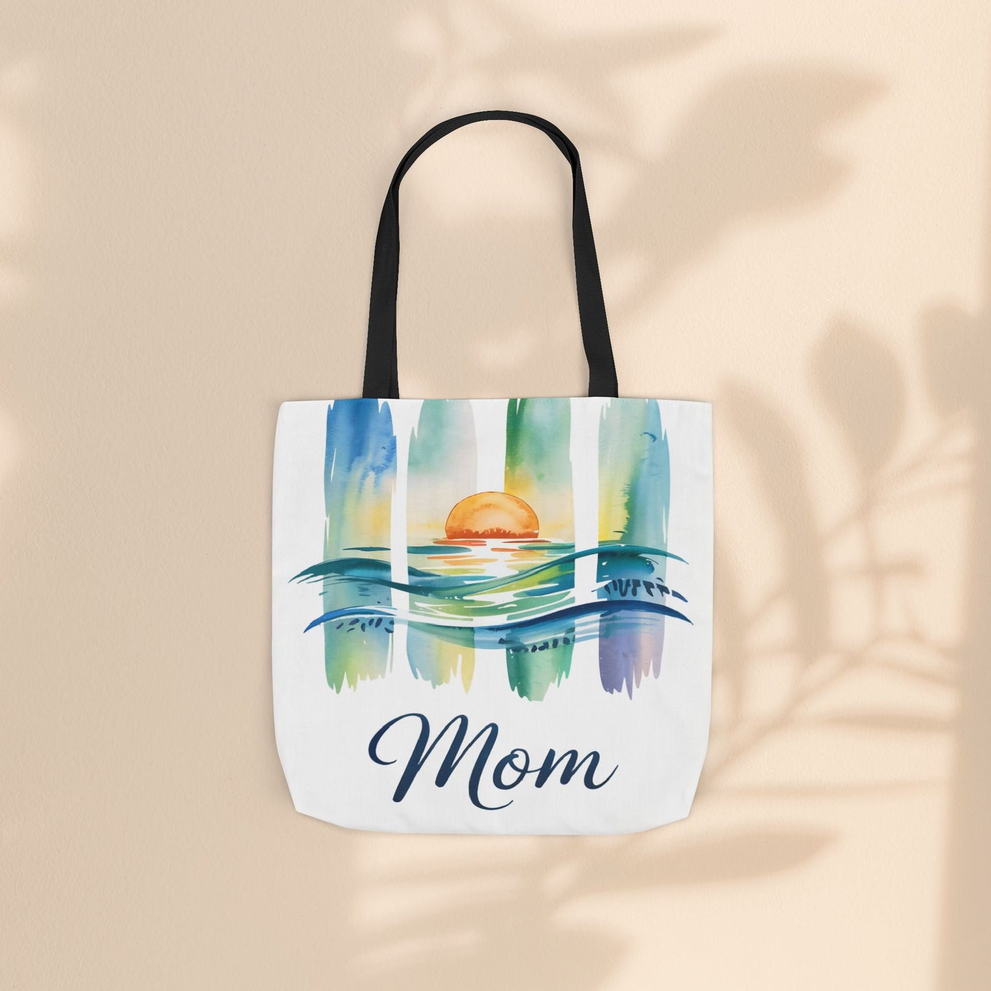 Mom Ocean Sunset Canvas Tote Bag – Watercolour Triptych Design | Polyester Canvas | 3 Sizes × 5 Strap Colours | Gift for Mom