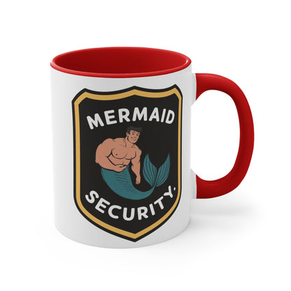 Mermaid Security Accent Mug – Funny Merman Security Badge Design | 11oz & 15oz | Pink Red Black | Funny Mermaid Gift