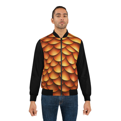 Golden Dragon Scale Bomber Jacket - Amber Gold Scale Print with Black Sleeves, Fantasy Streetwear for Men and Women XS to 3XL