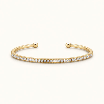 Gold filled thin pavé cuff bracelet with round end caps