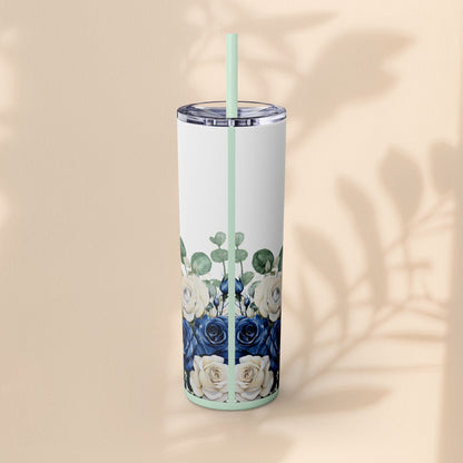 Bridesmaid Skinny Tumbler, 20oz Rose Floral Tumbler, Wedding Gift, Bridal Party, Customizable, Floral Tumbler