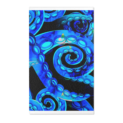Bioluminescent Octopus Tentacle Area Rug – Electric Blue & Black Deep Sea Art | Non-Slip Backing | 6 Sizes | Fantasy Ocean Home Decor