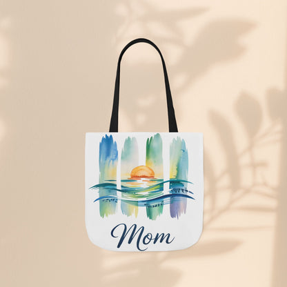 Mom Ocean Sunset Canvas Tote Bag – Watercolour Triptych Design | Polyester Canvas | 3 Sizes × 5 Strap Colours | Gift for Mom