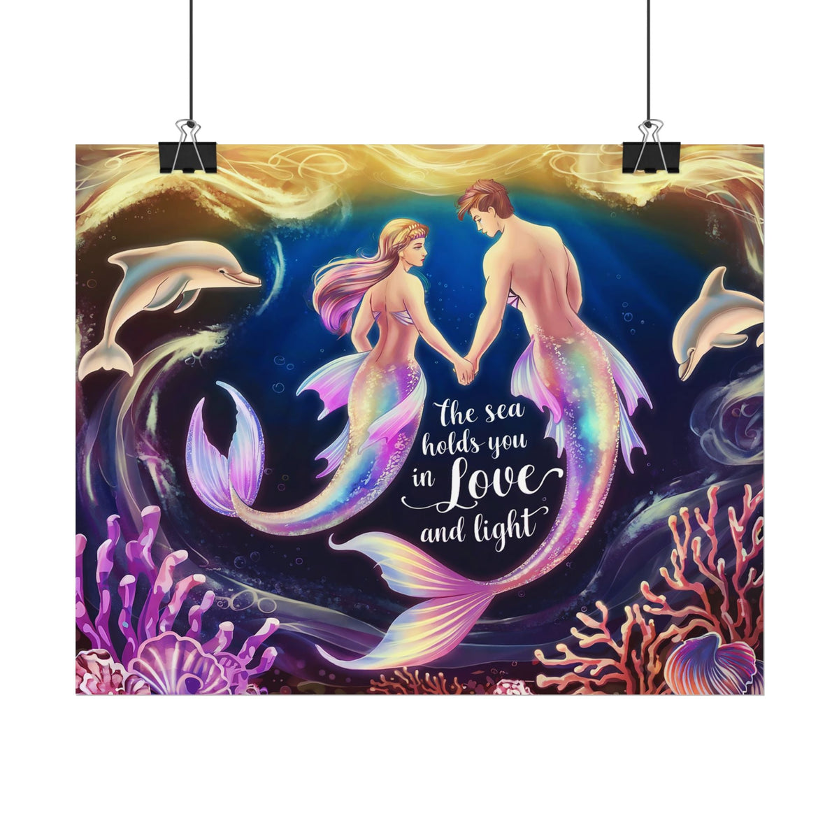 Mermaid Lovers Rolled Poster – The Sea Holds You in Love and Light | Giclée Print | Fine Art, Semi Glossy or Matte | 19 Sizes | Mermaid Couple Wall Art