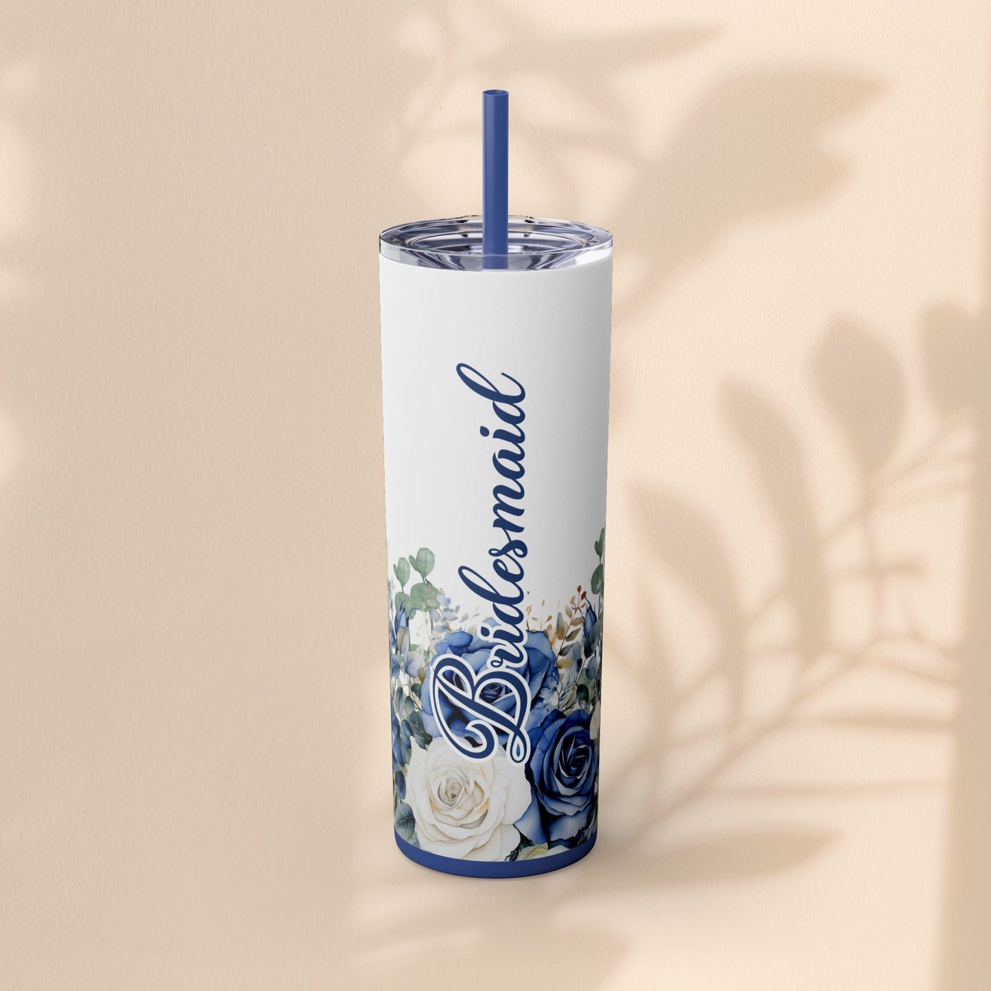 Bridesmaid Bridal Party Skinny Tumbler, 20oz Floral Drinkware, Gift for Bridesmaid, Customized Wedding Favor