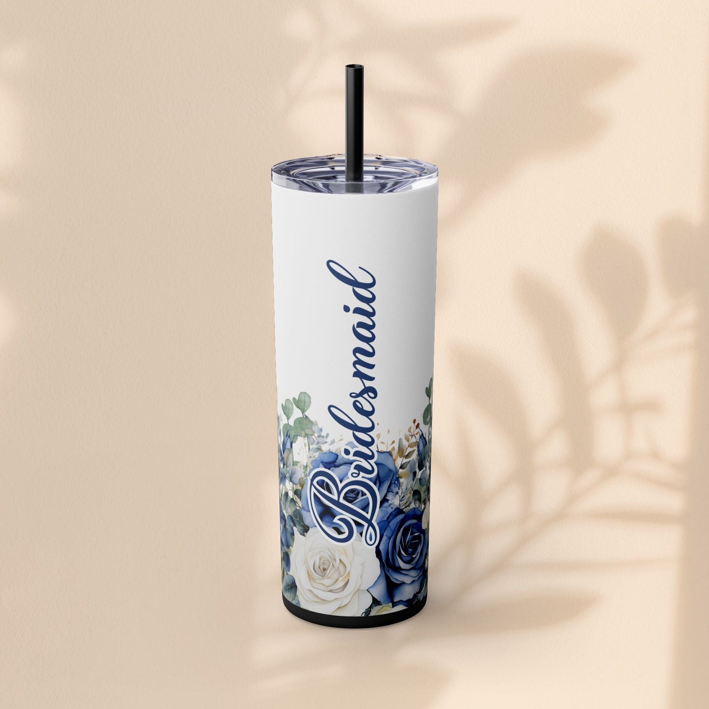 Bridesmaid Bridal Party Skinny Tumbler, 20oz Floral Drinkware, Gift for Bridesmaid, Customized Wedding Favor