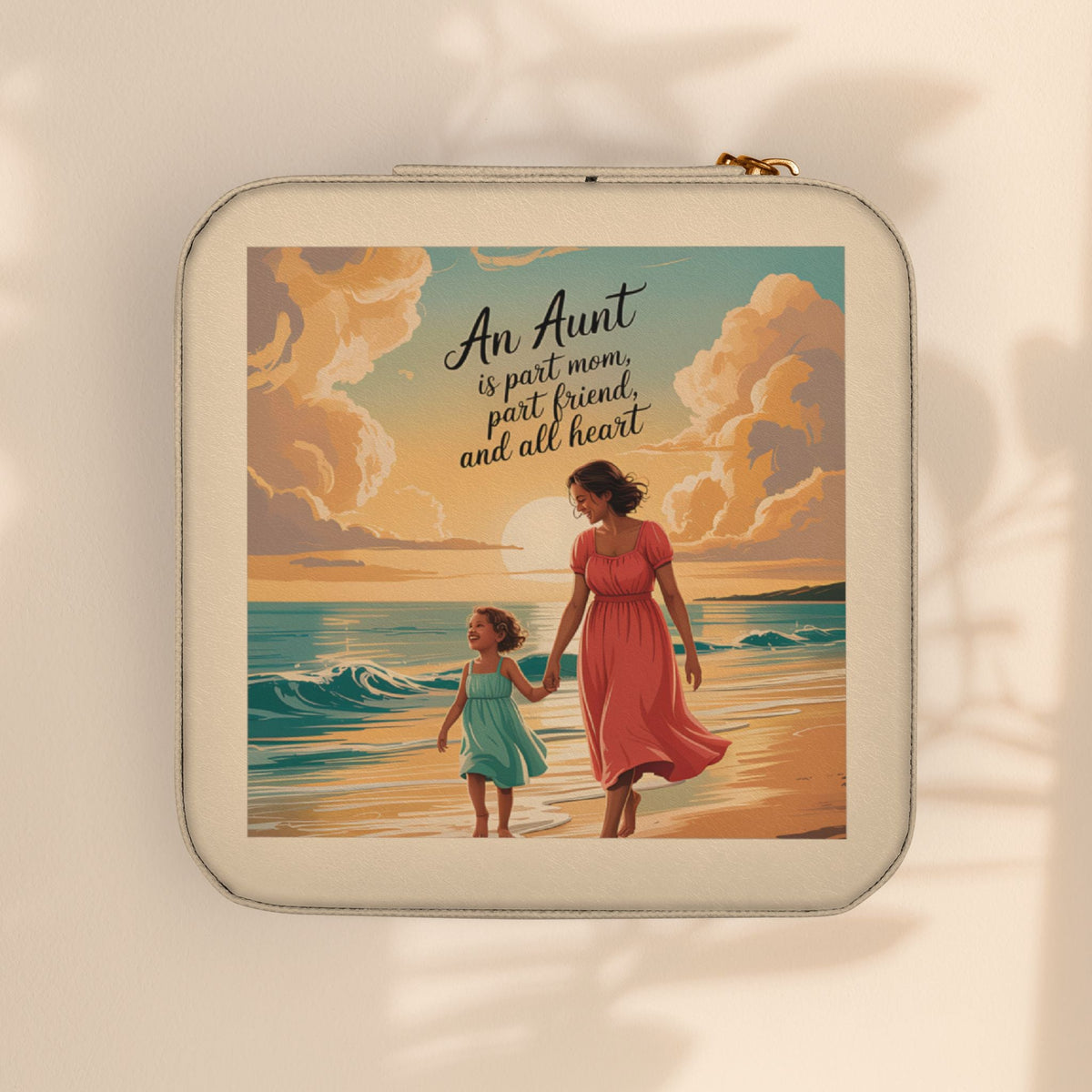 Aunt Jewelry Travel Case - "An Aunt Is Part Mom, Part Friend, and All Heart" Compact Zip Jewelry Organizer, Aunt Birthday Gift in 5 Colors