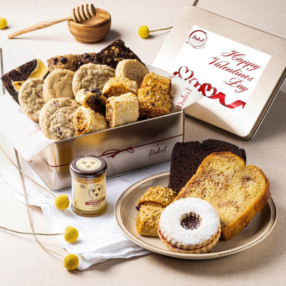 Deluxe Honey & Pastry Gift Tin with cookies, cake slices, and honey jar