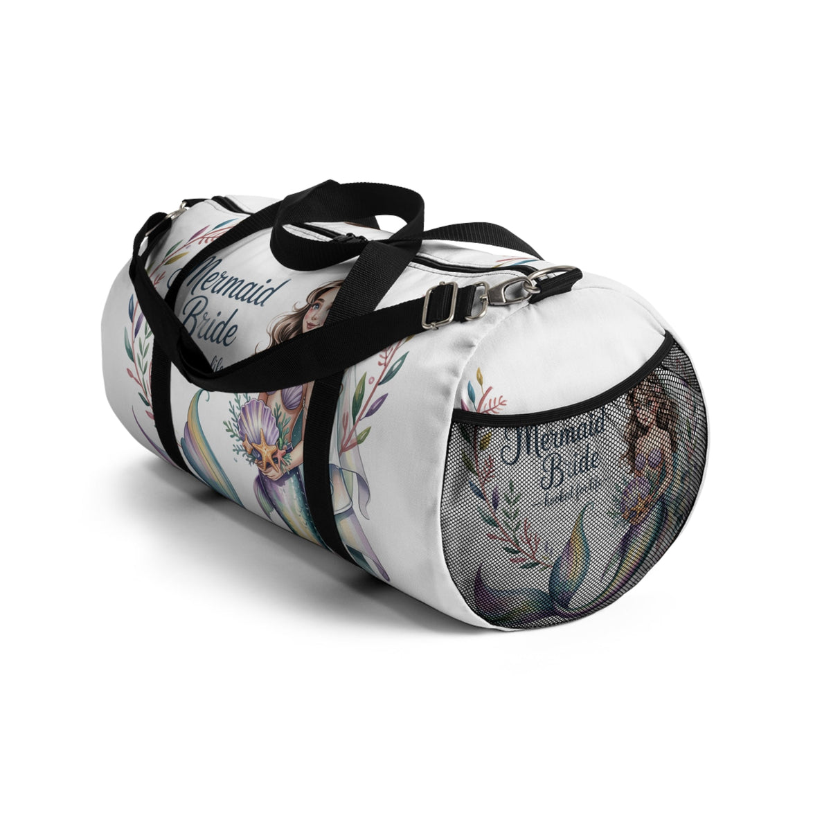 Mermaid Bride Duffel Bag – ‘Hooked for Life’ Watercolour Mermaid Bride Design | Small or Large | Bachelorette Bridal Shower Beach Wedding Honeymoon Gift
