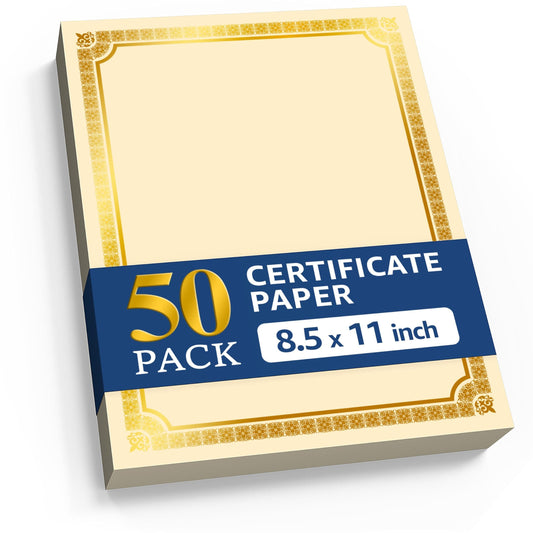 Certificate paper sheets with gold foil-style border, letter size, 50 pack