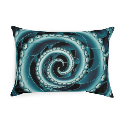 Octopus Spiral Tentacle Cushion – Hypnotic Bioluminescent Teal & Black Deep Sea Art | Cotton Cover | Double-Sided Print | 3 Sizes | Gothic Ocean Home Decor
