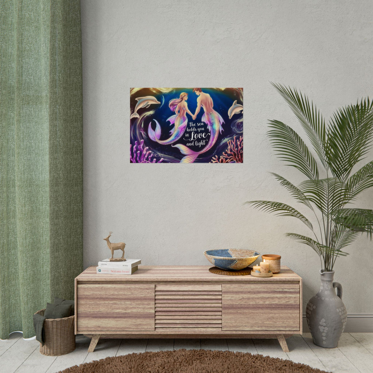 Mermaid Lovers Rolled Poster – The Sea Holds You in Love and Light | Giclée Print | Fine Art, Semi Glossy or Matte | 19 Sizes | Mermaid Couple Wall Art