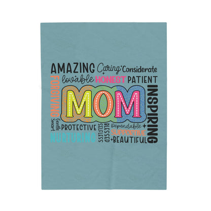 Mom Word Cloud Velveteen Plush Blanket – Amazing, Caring, Inspiring & More | Teal | Super Soft Throw | 3 Sizes | Mother’s Day Gift for Mum