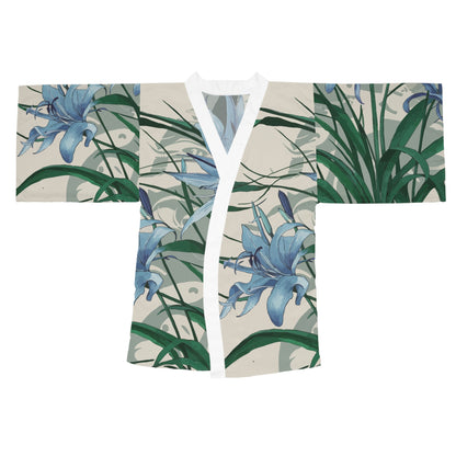 African Lily Kimono Robe - Long Sleeve Floral Wrap Cover-Up with Flowing Fit, Smooth Lightweight 100% Polyester, XS to 2XL