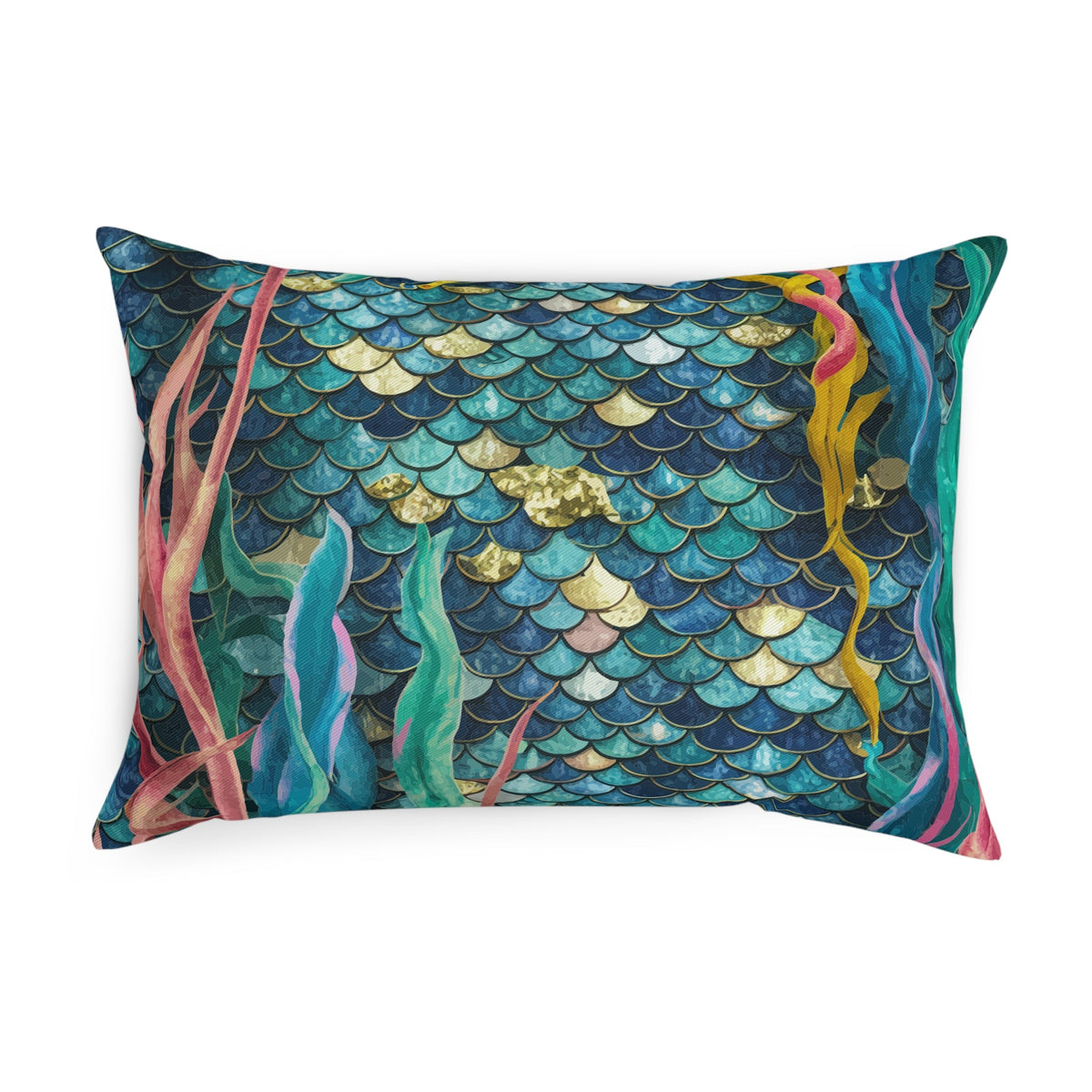 Mermaid Scale Cushion - Iridescent Fantasy Mermaid Scales Cotton Drill Throw Pillow for Ocean Coastal Home Decor, 3 Sizes