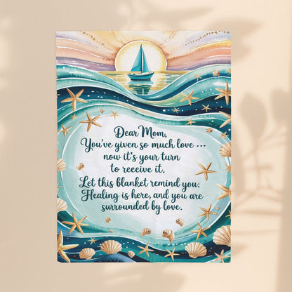Mom Healing & Love Velveteen Plush Blanket – You’ve Given So Much, Now It’s Your Turn | Word Cloud Teal Throw | 3 Sizes | Comforting Mother’s Day Gift