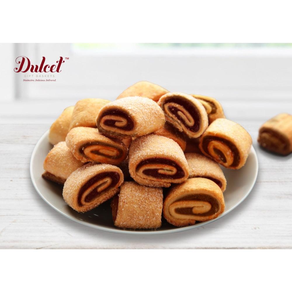 Cinnamon sugar cookies with chocolate swirl centers, sampler assortment