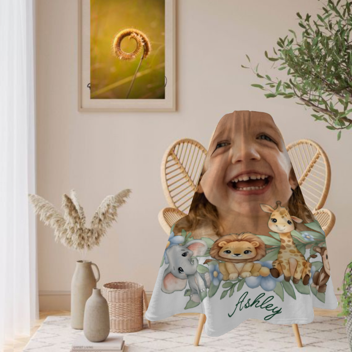 Personalized Baby Safari Round Blanket – Upload Your Child's Photo