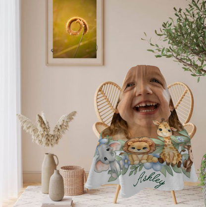 Personalized Baby Safari Round Blanket – Upload Your Child's Photo