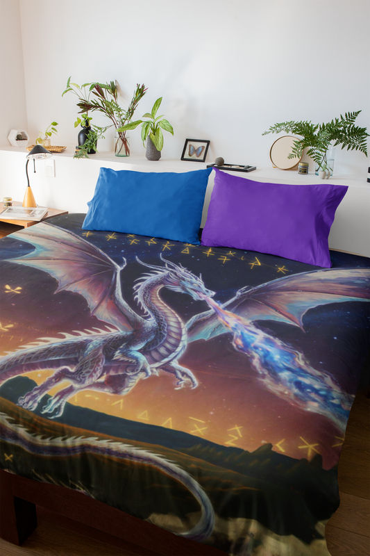 Dragon Velveteen Plush Blanket - Rise Heal Conquer Ice Dragon Fantasy Art Throw, Dragon Lover Gift in 3 Sizes