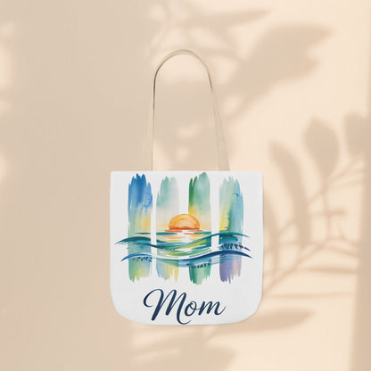 Mom Ocean Sunset Canvas Tote Bag – Watercolour Triptych Design | Polyester Canvas | 3 Sizes × 5 Strap Colours | Gift for Mom
