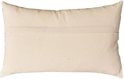 Plain lumbar pillow cover in light beige fabric with simple center seam