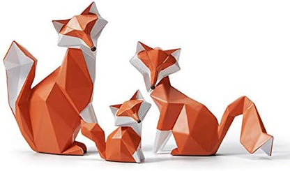 Geometric Fox Figurine - Hand-Painted Red and White Polyresin Animal Sculpture for Desk, Shelf, Bookcase, and Home Decor