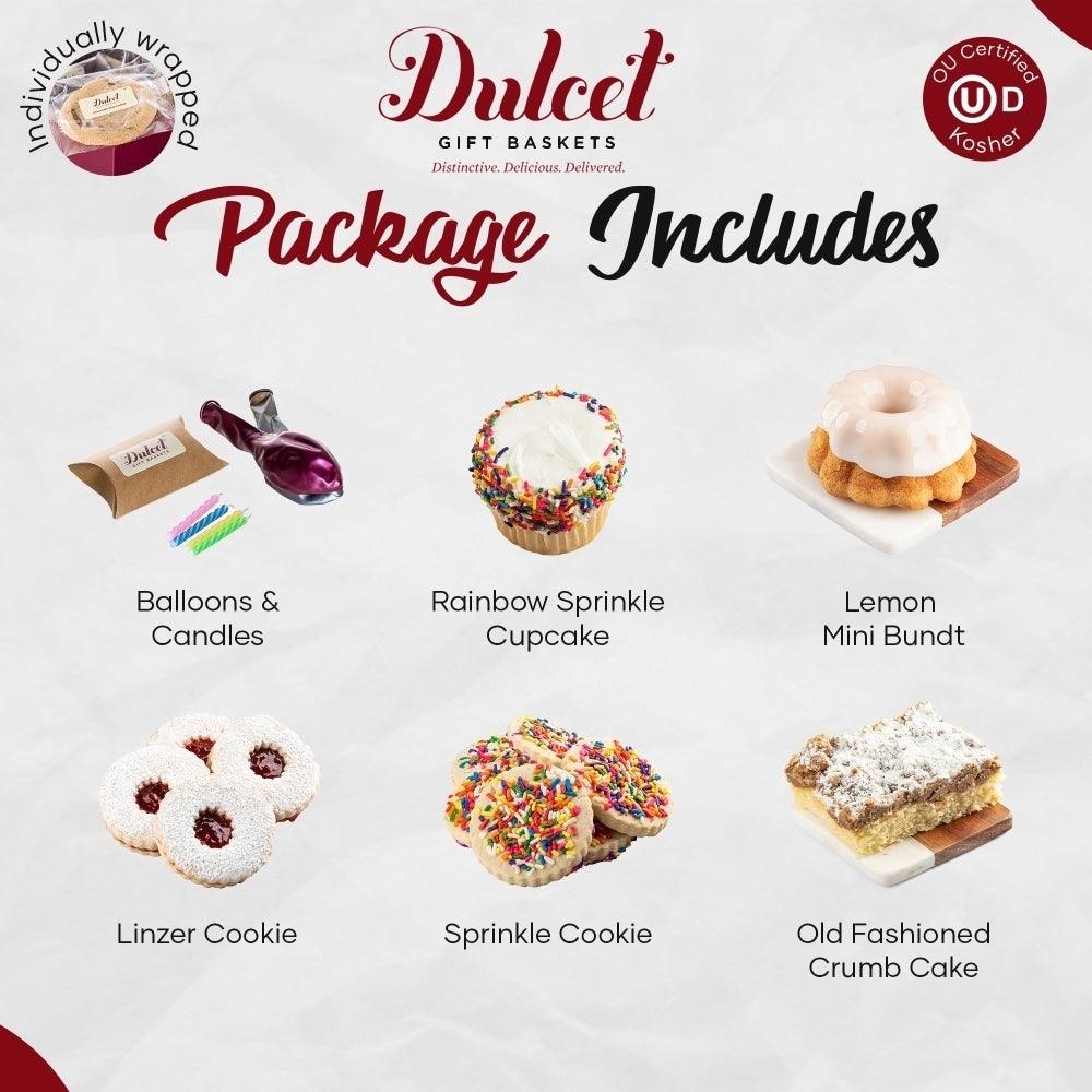 Dulcet Geschenkbox mit Rainbow-Cupcake, Lemon-Mini-Bundt und Plätzchen