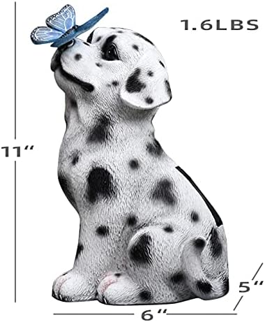 Dalmatian Solar Garden Statue with LED Light - Black and White Resin Outdoor Decor