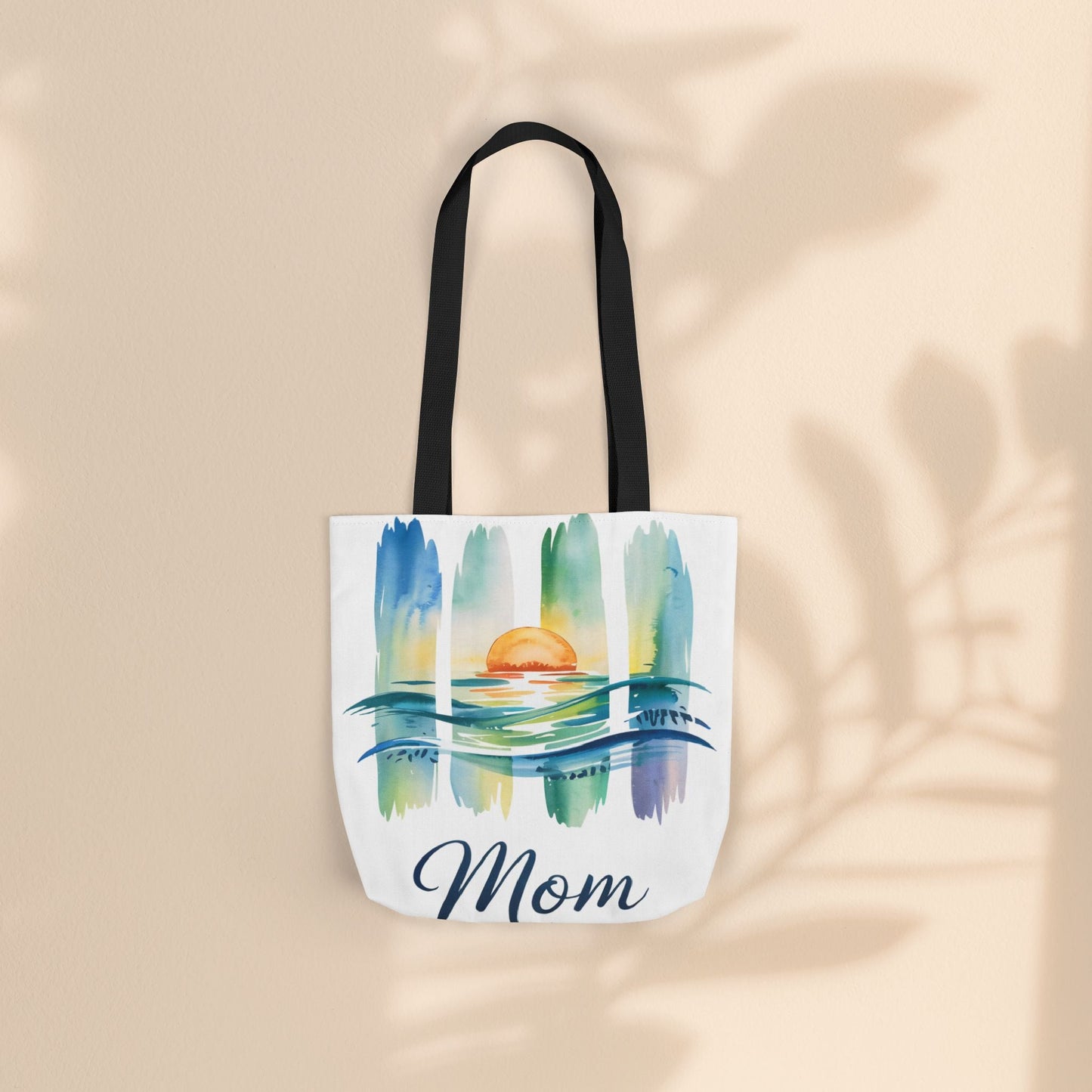 Mom Ocean Sunset Canvas Tote Bag – Watercolour Triptych Design | Polyester Canvas | 3 Sizes × 5 Strap Colours | Gift for Mom