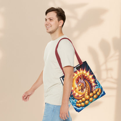 Leo Zodiac Tote Bag – Golden Dragon Sun Celestial Art | 3 Sizes | 5 Handle Colours | Leo Birthday Gift & Astrology Bag