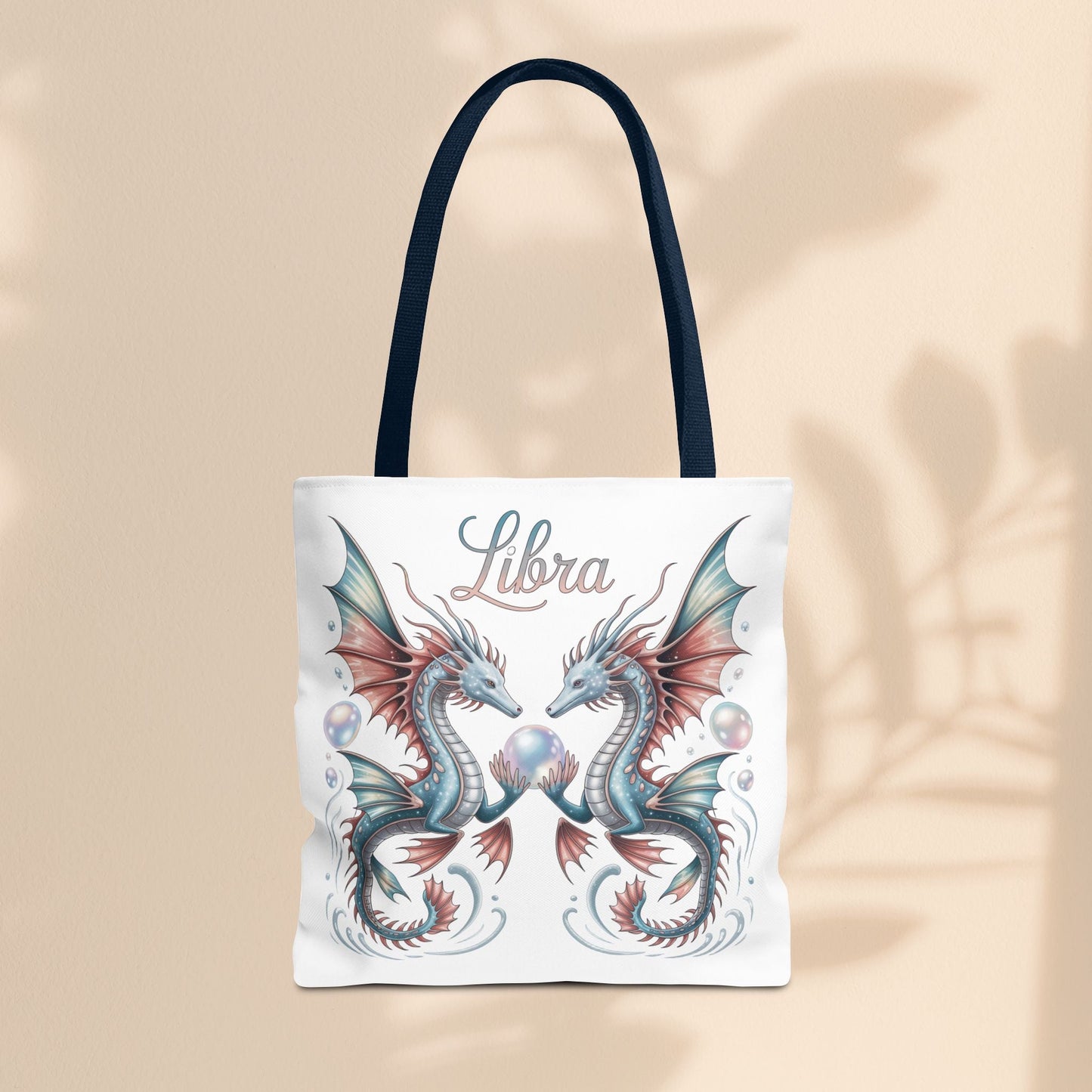 Libra Zodiac Tote Bag with Dragon Art - Libra Birthday Gift for Astrology Lovers, 3 Sizes, 5 Handle Colours