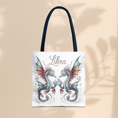 Libra Zodiac Tote Bag with Dragon Art - Libra Birthday Gift for Astrology Lovers, 3 Sizes, 5 Handle Colours