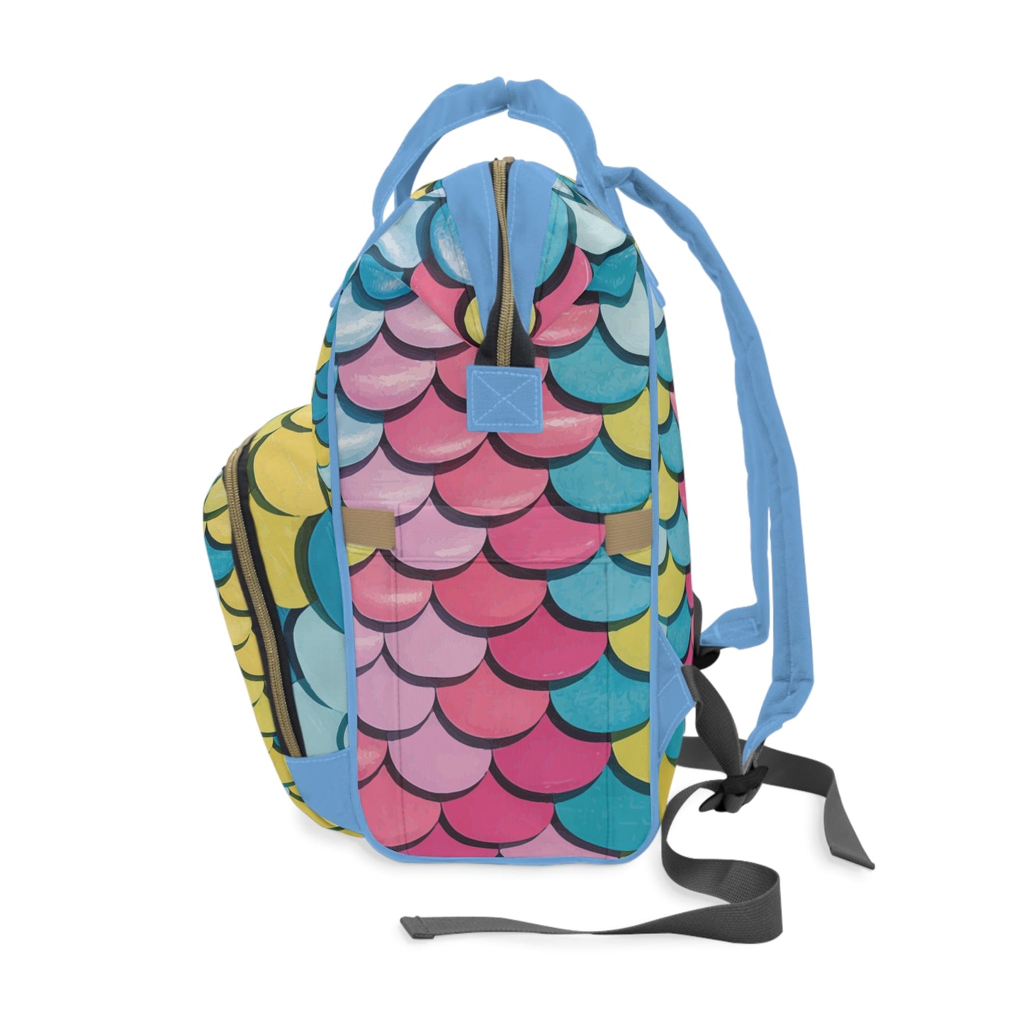 Mermaid Scale Diaper Backpack – Rainbow Holographic Fish Scale Print | Insulated Bottle Pockets | Large Capacity Nappy Bag | New Mum Baby Shower Gift