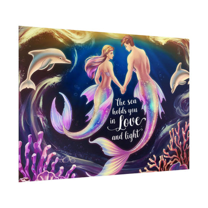Mermaid Lovers Rolled Poster – The Sea Holds You in Love and Light | Giclée Print | Fine Art, Semi Glossy or Matte | 19 Sizes | Mermaid Couple Wall Art