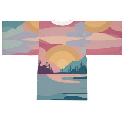 Pastel Scene Kimono - Lightweight Pastel Ocean Sky Wrap for Beach Cover-Ups, Resort Wear, and Everyday Layering XS to 2XL