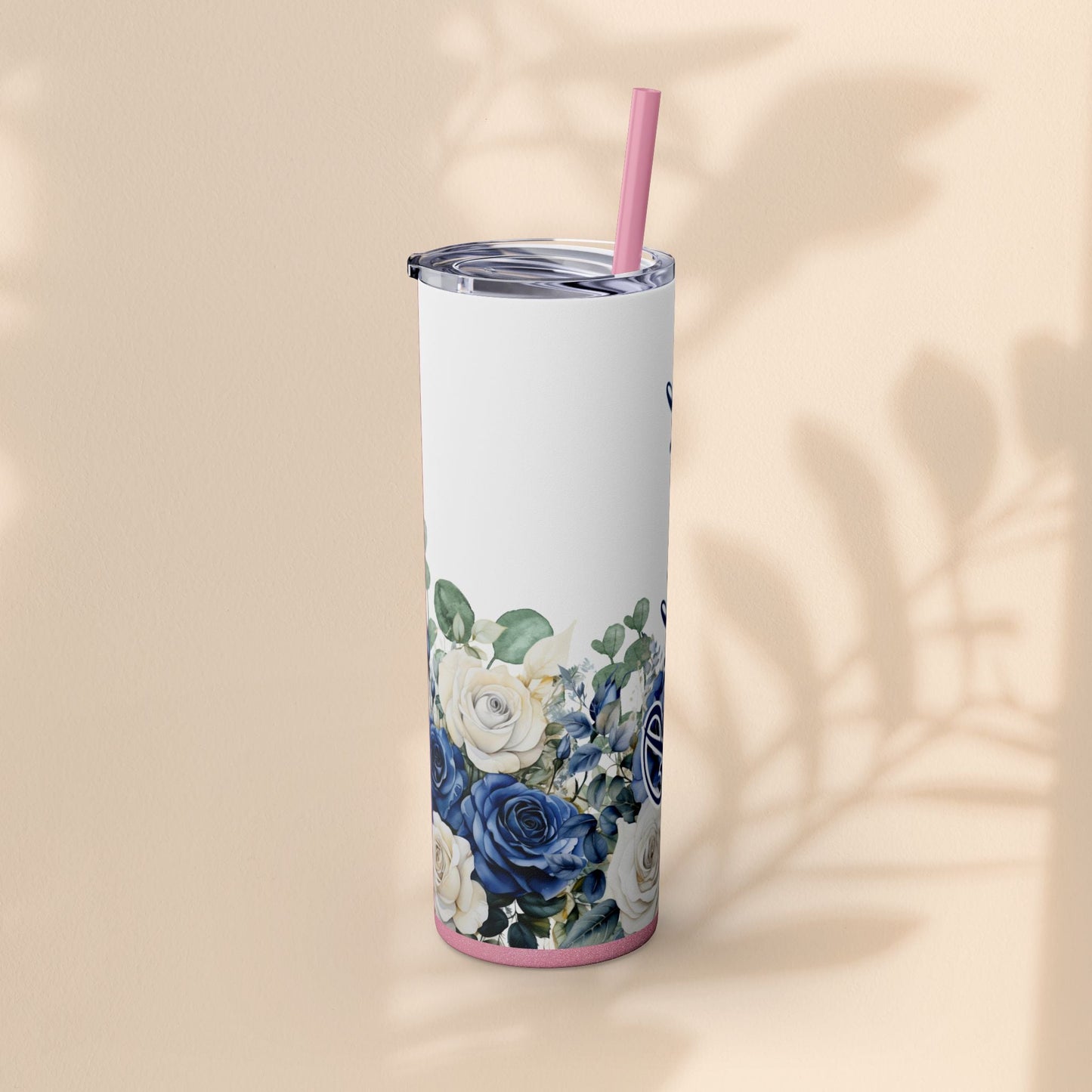 Bridesmaid Skinny Tumbler, 20oz Rose Floral Tumbler, Wedding Gift, Bridal Party, Customizable, Floral Tumbler